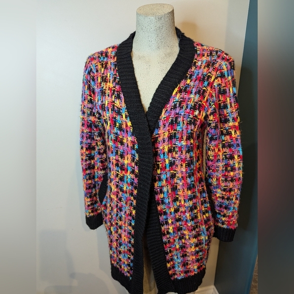 Papillon knit Cardigan Rainbow check Multicolour Speckles.  Woman's Size Medium - Picture 1 of 17